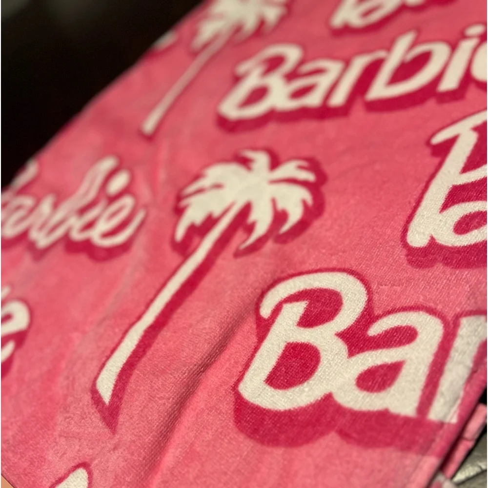Barbie Signature Logo Palm Tree Pink and White Beach Towel